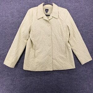 Eileen Fisher Jacket Womens PM Petite Green Quilted Button Up Outdoor Barn Farm